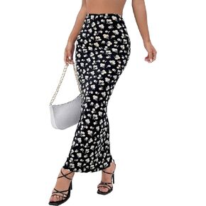 SweatyRocks Women's Floral Print High Waisted Skinny Maxi Skirt Bodycon Pencil Skirt