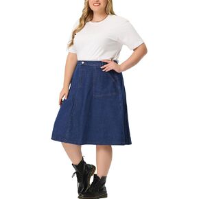 Agnes Orinda Plus Size Denim Skirt for Women Casual a Line Pockets Midi Skirts 2023