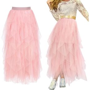 تنورة توتو وردية بخصر مرن من التول تنورة متوسطة الطول ذات طبقات مكشكشة فستان طويل من التول للفتيات والنساء والبالغات in Kuwait