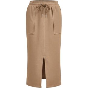 MakeMeChic Women's Casual Drawstring Waist Split Thigh Maxi Long Bodycon Cargo Skirts