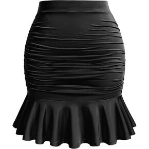 IN'VOLAND Women Plus Size Mini Skirt High Wasit Ruched Bodycon Stretch Mermaid Skirts in Saudi Arabia