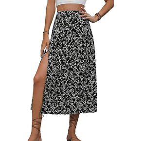 Floerns Women's Boho Ditsy Floral Print High Split Swing A Line Midi Skirt