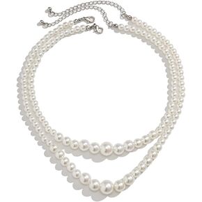 Vintage Layer Pearl Choker Necklaces for Women Girls Resin Dainty Imitation Pearls Adjustable Charm Chains Elegant Birthday Wedding Party Jewelry Gift 18 Inches