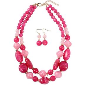 Ufraky 2 Layer Chunky Strand Statement Necklace Earrings Set for Women Girls Jewelry Gift in Kuwait