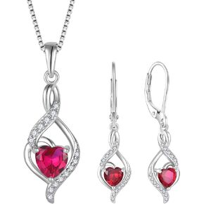 قلادة JIWOY إنفينيتي من الفضة الإسترليني على شكل قلب الحب وأقراط رافعة من حجر الياقوت مكونة من مجموعة مجوهرات روبي للنساء in Kuwait