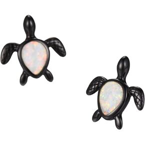 Turtle Necklace - 925 Sterling Silver Necklace for Women Blue Opal Stud Earrings Sea Turtle Gifts for Girls Hypoallergenic Jewelry Sets