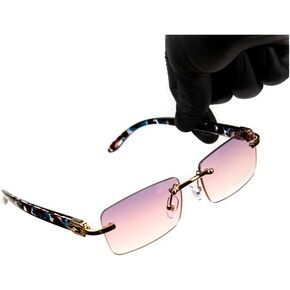 Men's Red Burgundy Gradient Tint Rimless Hip Hop Gold Frame Buffs Sunglasses