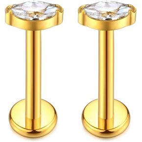 G23 Titanium Threadless Push-in Labret Lip Monroe Tragus Earrings Clear CZ Push Back Stud Helix Piercing Jewerly for Men Women Girls
