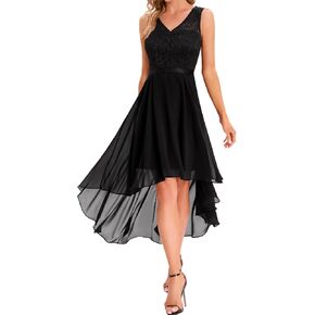 Bridesmay Women Floral Lace V-Neck Cocktail Party Dresses Formal High Low Prom Wedding Guest Bridesmaid Summer Dress in Kuwait