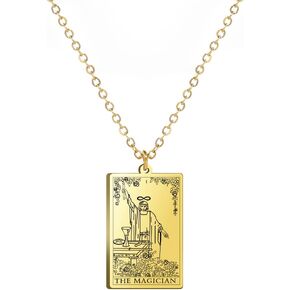 LIKGREAT Astrology Tarot Cards Necklace Major Arcana Tarot Jewelry for Women Girls Divination Magic Amulet Chain Necklace