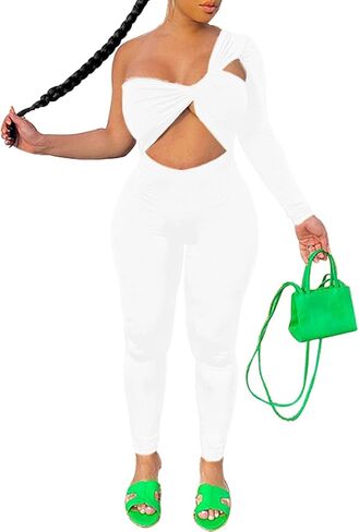 Azhong المرأة حللا مثير طويلة الأكمام كتف واحد قطع Bodycon ثوب فضفاض طويل in Kuwait