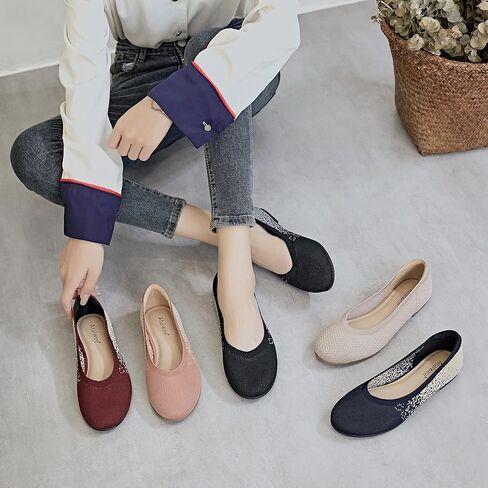 اتايوي حذاء مسطح عريض للنساء - حذاء صيفي مدبب بحزام على شكل حرف T قابل للتعديل. in Kuwait