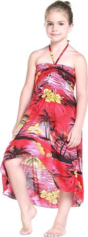 Girl Hawaiian Halter Dress in Red Sunset in Saudi Arabia