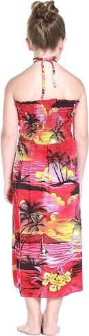 Girl Hawaiian Halter Dress in Red Sunset in Saudi Arabia