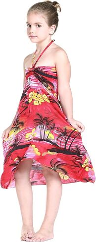 Girl Hawaiian Halter Dress in Red Sunset in Saudi Arabia