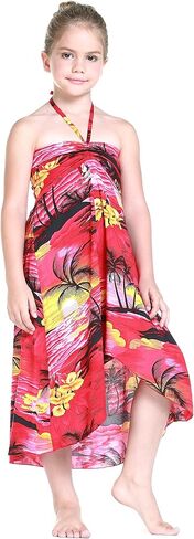 Girl Hawaiian Halter Dress in Red Sunset in Saudi Arabia