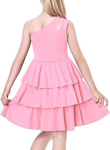Girls Dresses One Shoulder Layered Cut Out Special Occasion Sleeveless A-Line Dress Party Birthday for Kids in Saudi Arabia