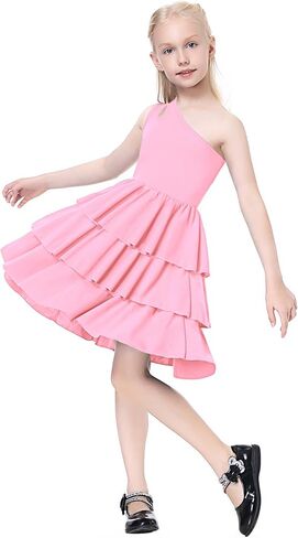 Girls Dresses One Shoulder Layered Cut Out Special Occasion Sleeveless A-Line Dress Party Birthday for Kids in Saudi Arabia