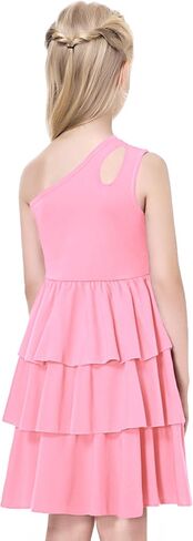 Girls Dresses One Shoulder Layered Cut Out Special Occasion Sleeveless A-Line Dress Party Birthday for Kids in Saudi Arabia