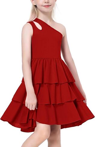 Girls Dresses One Shoulder Layered Cut Out Special Occasion Sleeveless A-Line Dress Party Birthday for Kids in Saudi Arabia
