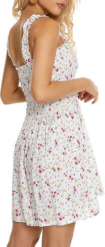 Timathous المرأة التستر التعادل الكتف هدب Smocked عالية الخصر فساتين صديرية دائرية شاطئ فستان قصير 6605 in Kuwait