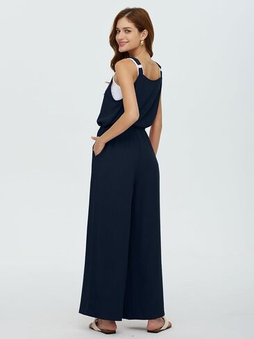 عميق SELF المرأة وزرة الصيف السببية فضفاضة أكمام بذلة قابل للتعديل الأشرطة واسعة الساق مريلة السراويل مع جيوب سستة in Kuwait