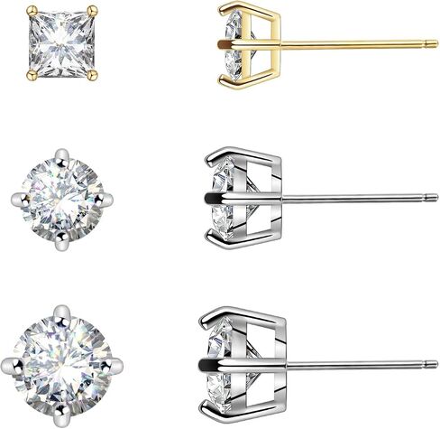 Stud Earrings Set, S925 Sterling Silver Post 14K Gold Plated Hypoallergenic Stud Earrings 5-10MM, Round Cubic Zirconia Stud Earrings for Women Men 3 Pairs Earrings Set in Saudi Arabia