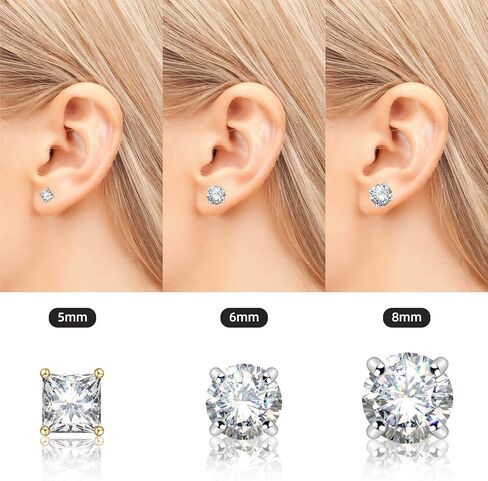Stud Earrings Set, S925 Sterling Silver Post 14K Gold Plated Hypoallergenic Stud Earrings 5-10MM, Round Cubic Zirconia Stud Earrings for Women Men 3 Pairs Earrings Set in Saudi Arabia
