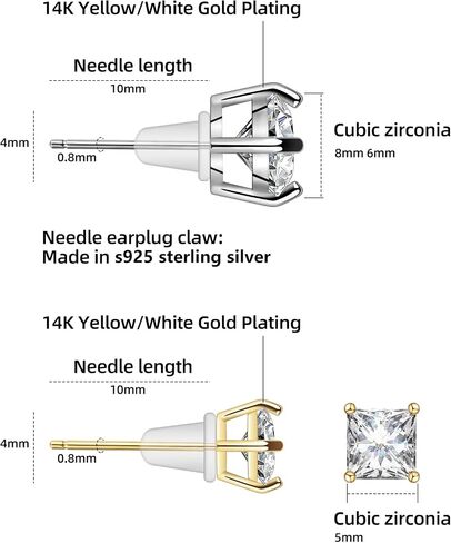 Stud Earrings Set, S925 Sterling Silver Post 14K Gold Plated Hypoallergenic Stud Earrings 5-10MM, Round Cubic Zirconia Stud Earrings for Women Men 3 Pairs Earrings Set in Saudi Arabia