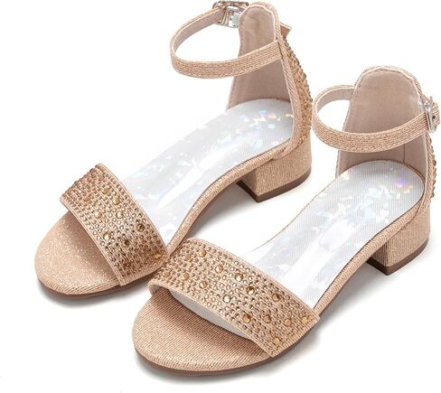 Girl Low Heels Sandals - Flower Girl Dress Shoes Open Toe Ankle Strap Wedding Party for Toddler Little Big Kids in Saudi Arabia