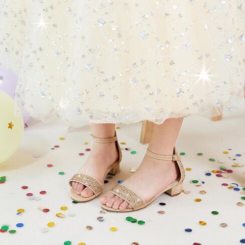 Girl Low Heels Sandals - Flower Girl Dress Shoes Open Toe Ankle Strap Wedding Party for Toddler Little Big Kids in Saudi Arabia