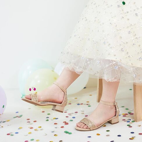 Girl Low Heels Sandals - Flower Girl Dress Shoes Open Toe Ankle Strap Wedding Party for Toddler Little Big Kids in Saudi Arabia