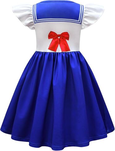Ubeufun Saiilor Moonn Dress Graphic Print Flutter Sleeve School Uniform Navy Dress for Girls in Kuwait