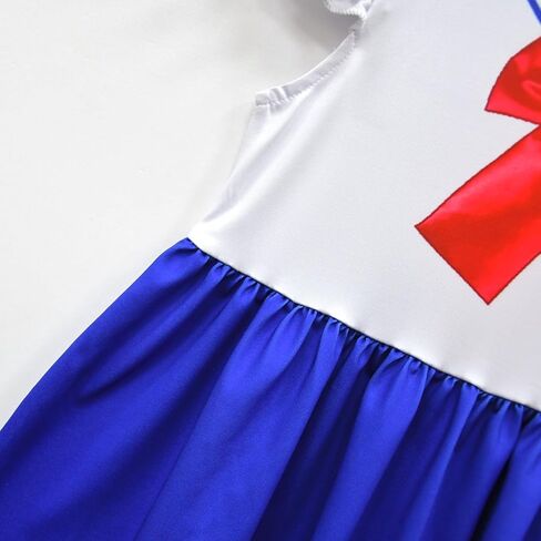 Ubeufun Saiilor Moonn Dress Graphic Print Flutter Sleeve School Uniform Navy Dress for Girls in Kuwait