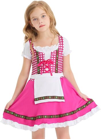 FYMNSI Kids Girls Oktoberfest Costume Traditional German Bavarian Maid Dirndl Dress with Apron Halloween Beer Festival Outfit in Saudi Arabia