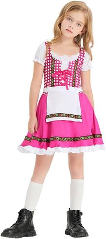 FYMNSI Kids Girls Oktoberfest Costume Traditional German Bavarian Maid Dirndl Dress with Apron Halloween Beer Festival Outfit in Saudi Arabia