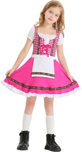 FYMNSI Kids Girls Oktoberfest Costume Traditional German Bavarian Maid Dirndl Dress with Apron Halloween Beer Festival Outfit in Saudi Arabia