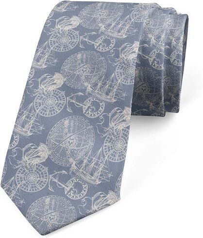 Ambesonne Nautical Necktie, Sail Boats Anchor Pirate Ship Wind Rose Adventure in the Ocean Retro Design, 3.7", Ivory Blue Grey in Saudi Arabia