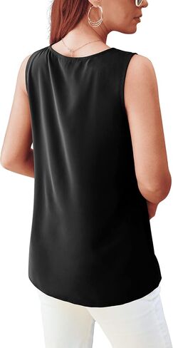 بلوزة بدون أكمام شيفون بدون أكمام للسيدات من AWULIFFAN برقبة على شكل حرف V ومطويات، بلوزة صيفية كاجوال بدون أكمام in Kuwait