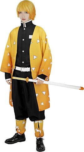 Cosplay Costume for Agatsuma Zenitsu Anime Series Character Clothes Sets with Yellow Cloak for Adults S-L (M) in Kuwait