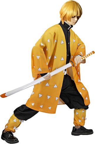 Cosplay Costume for Agatsuma Zenitsu Anime Series Character Clothes Sets with Yellow Cloak for Adults S-L (M) in Kuwait