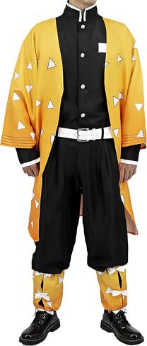Cosplay Costume for Agatsuma Zenitsu Anime Series Character Clothes Sets with Yellow Cloak for Adults S-L (M) in Kuwait
