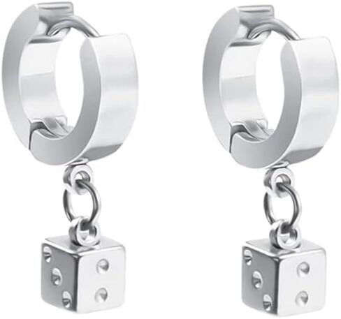 Dice Dangle Earrings Stainless Steel Huggie Hoop Earrings Punk Jewelry in Saudi Arabia