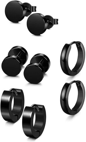 MYXP 4 Pairs Stainless Steel Stud Earrings for Women Mens Black Round Dumbbell Set Hoop Earrings in Saudi Arabia