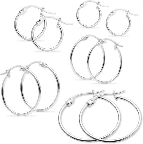 Silverline Jewelry 925 Sterling Silver Thin Lightweight Click-Top Hoop Earrings 12mm-30mm in Kuwait