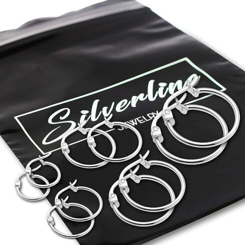 Silverline Jewelry 925 Sterling Silver Thin Lightweight Click-Top Hoop Earrings 12mm-30mm in Kuwait