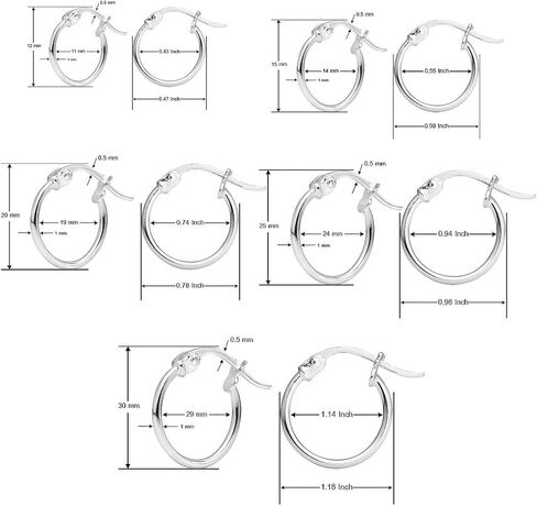 Silverline Jewelry 925 Sterling Silver Thin Lightweight Click-Top Hoop Earrings 12mm-30mm in Kuwait