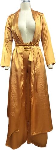 ECHOINE ملابس نسائية مكونة من قطعتين من الحرير الساتان مفتوحة من الأمام سترة كيمونو مع مجموعة سراويل طويلة واسعة الساق in Kuwait