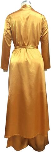 ECHOINE ملابس نسائية مكونة من قطعتين من الحرير الساتان مفتوحة من الأمام سترة كيمونو مع مجموعة سراويل طويلة واسعة الساق in Kuwait