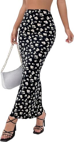 SweatyRocks Women's Floral Print High Waisted Skinny Maxi Skirt Bodycon Pencil Skirt in Saudi Arabia
